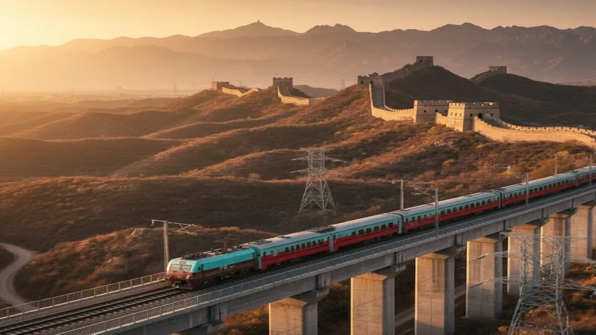 Modern train through desert mountains..webp