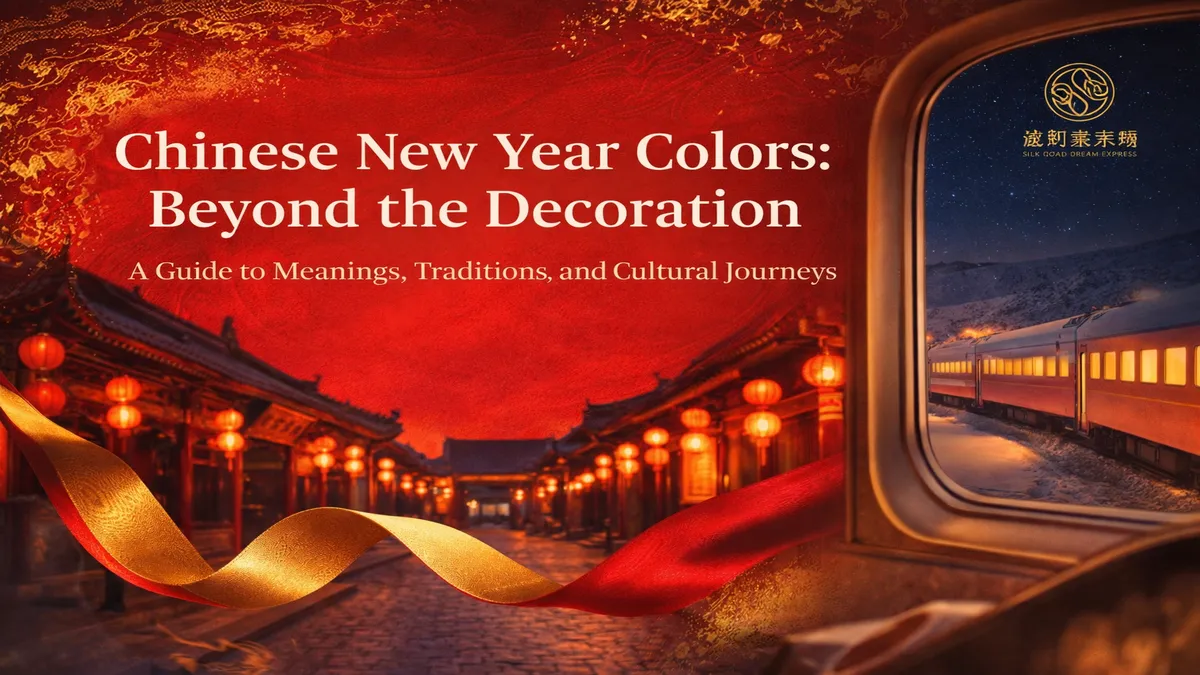 Luxury Silk Road train framed by Chinese New Year lanterns at dusk.webp
