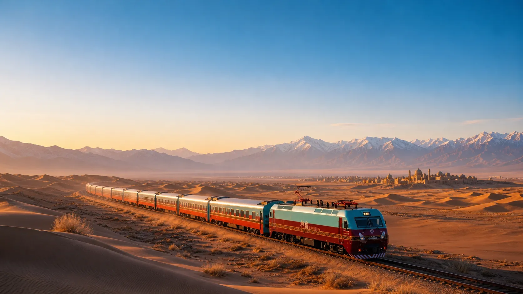 Luxurytraincrossingdesertdunesbeneathsnowypeaks.webp