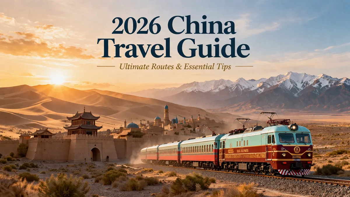 2026ChinatravelguidecoverwithluxurySilkRoadtraincrossingdesertatsunset.webp